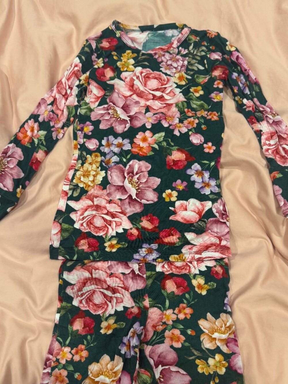 Posh Peanut Floral Pajama Set - Green with Pink Flowers, Size 5T